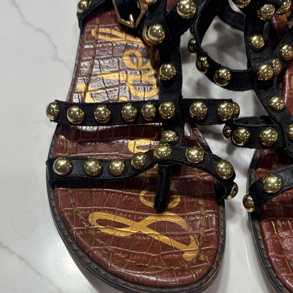 Sam Edelman Black Gladiator Sandals with Gold Studs - Picture 4 of 12